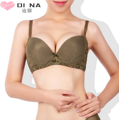 迪娜内衣钻石肩带胸罩进口蕾丝边网纱聚拢居中