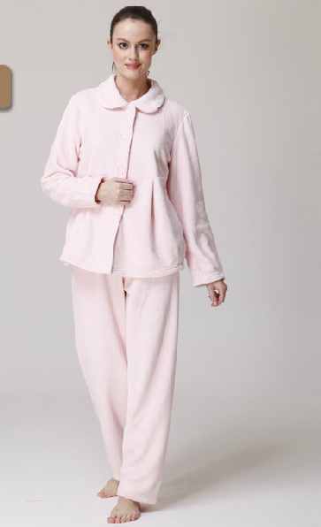 弗劳思 冬季长袖法兰珊瑚绒睡衣 衬衫领家居服可