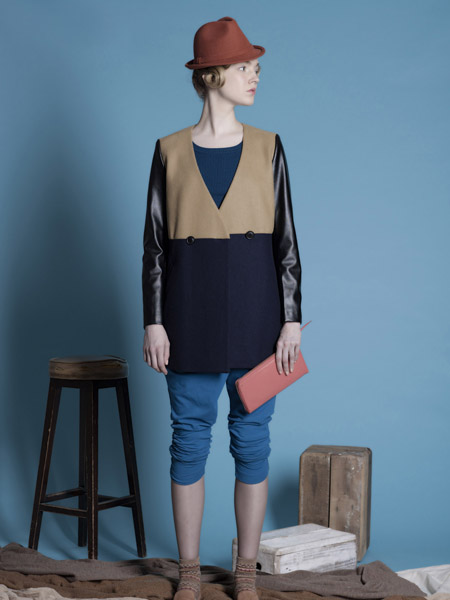 belloann拼接色系扣上衣时尚女装新款上市