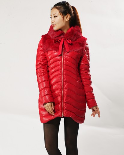 格蕾诗芙大红色毛领长款连衣裙新款上市