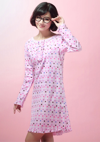 凱倫堡 春秋睡衣修身家居服长袖睡裙清纯纯棉女