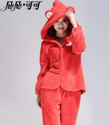 朵朵可可13冬季新款保暖睡衣 可爱猫咪 女士法兰