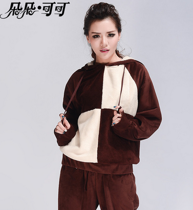 朵朵可可13冬季家居服拼接色双面珊瑚绒情侣男女