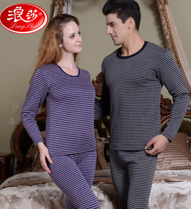 浪莎保暖内衣 男士女士炫彩条纹加厚加绒保暖内