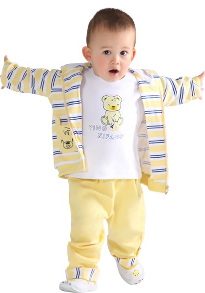 婴姿坊婴童黄色条纹套装新款上市