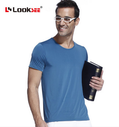男 短袖 LOOKSEE 超薄 冰凉 宽松 圆领 男士冰丝t恤