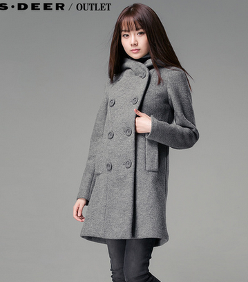 sdeer圣迪奥女装冬保暖羊毛压缩中长款毛呢大衣