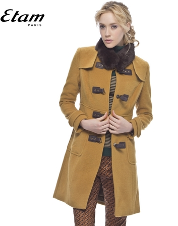 艾格 冬季 立领皮带扣长款风衣大衣