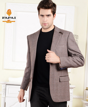 FAPAI法派2013秋冬男士纯羊毛棕色格子商务休闲西