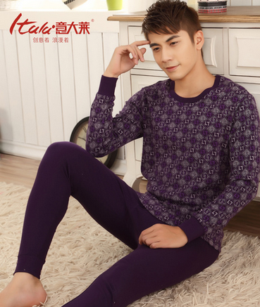 意大莱男士纯棉秋衣秋裤 全棉内衣套装 棉毛衫