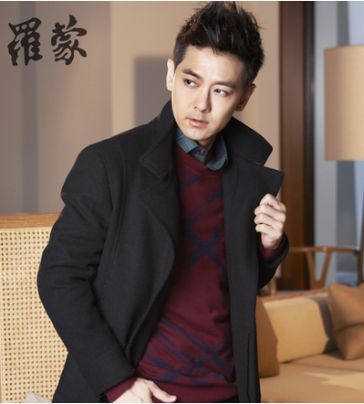 罗蒙毛呢外套 男士羊毛呢大衣中长款呢子大衣