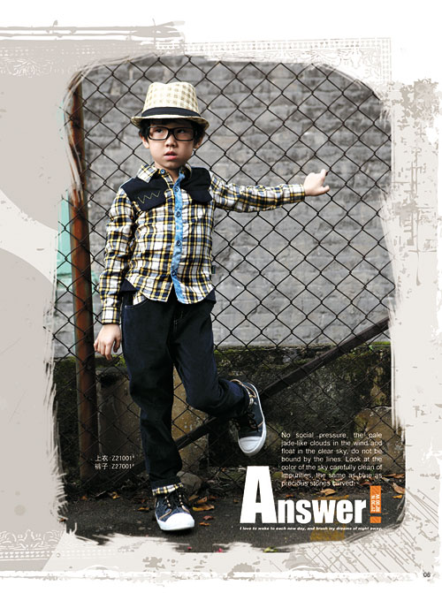 巴比兔时尚男童格子系扣衬衫新款上市