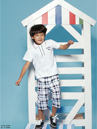 柏迪小熊白色系扣翻领男童短袖新款上市