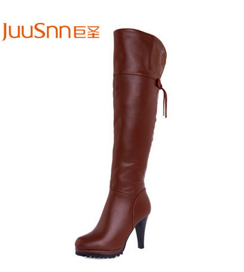 巨圣女鞋秋冬 蝴蝶结长靴子高跟过膝长筒靴 欧美