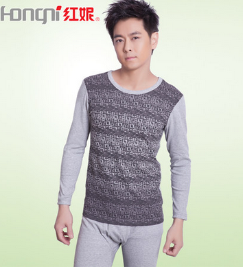 红妮秋冬季新品男士圆领纯棉全棉秋衣秋裤保暖