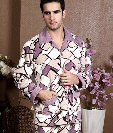 秋冬季男士加厚珊瑚绒睡衣法兰绒家居服套装保