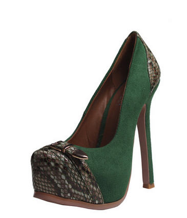 RENR2013蛇纹拼接超高跟女鞋 新款性感尖头防水台