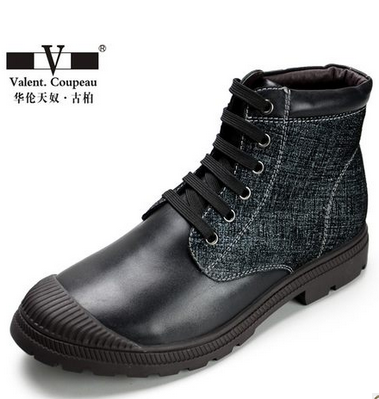 华伦天奴古柏雪地靴男士保暖皮靴真皮男靴子冬