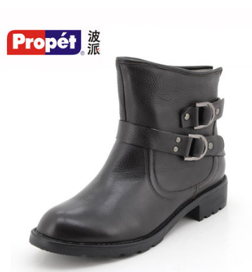波派Propet头层皮骑士靴 真皮骑士靴英伦中筒粗跟