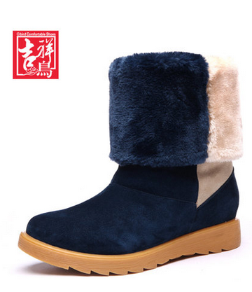 吉祥鸟冬季靴子真皮女鞋雪地靴保暧短靴休闲靴