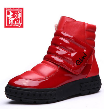 吉祥鸟冬季真皮厚底欧美女靴子魔术贴高帮内增