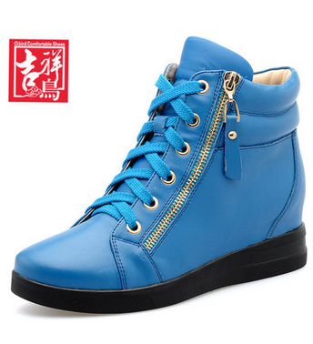 吉祥鸟秋冬厚底内增高女鞋短靴真皮女运动棉鞋