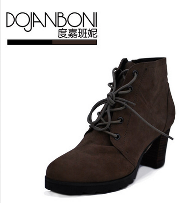 DOJANBONI/度嘉班妮 短靴 真羊皮粗跟系带 高跟女靴