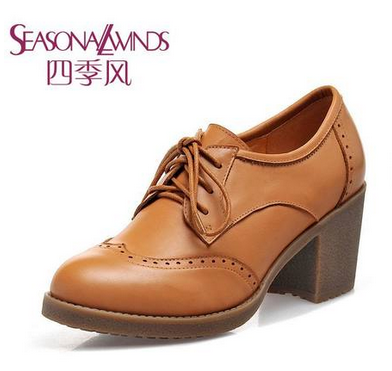 四季风2013新款真皮鞋系带复古女鞋高跟鞋英伦风