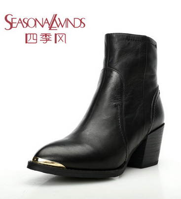四季风2013冬季新款真皮女靴靴欧美粗跟骑士靴金