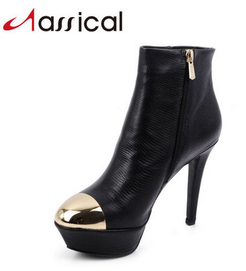 classical卡斯高2013新款 真皮女式靴子 金属高跟防