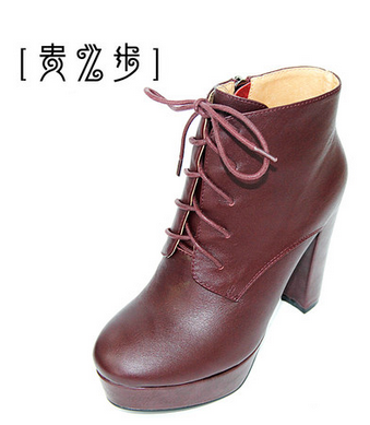贵之步2013冬款 女士真皮高跟短靴女鞋 头层牛皮