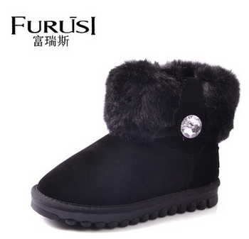 富瑞斯2013冬季新款短靴女真皮毛口雪地靴防滑保