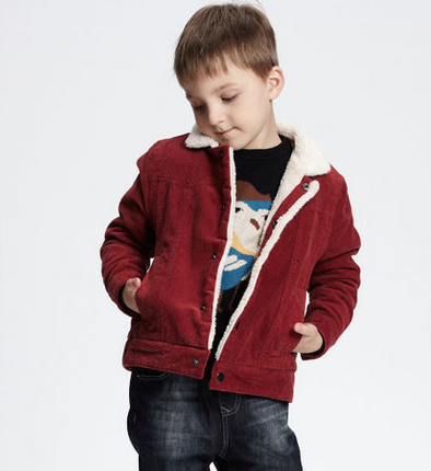 米喜迪冬季新男童复合羊羔绒灯芯绒梭织棉服