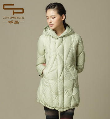一城画一CP冬季新款压线收腰白鸭绒显瘦中长款女