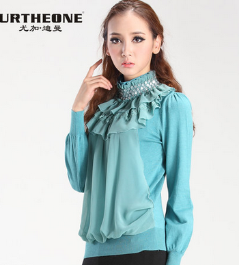 尤加迪曼 毛衣女韩版宽松 高领 雪纺 淑女毛衣