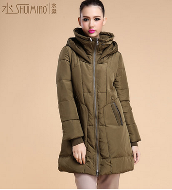 水淼2013冬装新款大码女装中长款时尚加厚羽绒衣