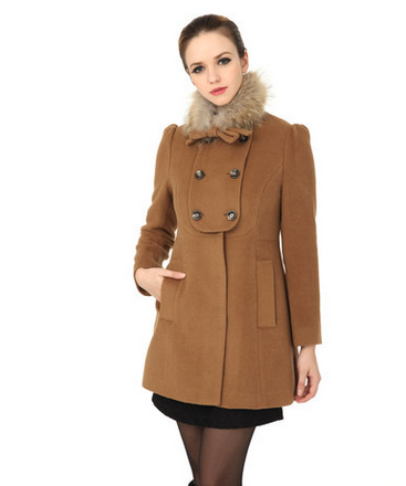 isafeel依莎菲尔秋冬毛呢外套胸片围脖可脱卸中长款