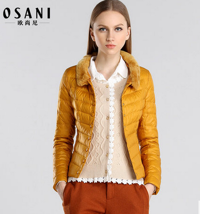 欧尚尼新款女装 韩版兔毛领修身女短款羽绒服