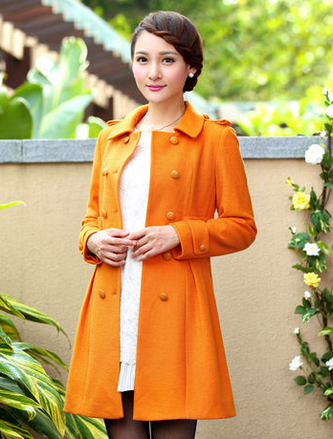 水云间2013冬装新款女装双排扣羊毛呢外套大衣