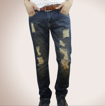 小魔怪牛仔2013秋装新款男装牛仔裤破洞牛仔裤男
