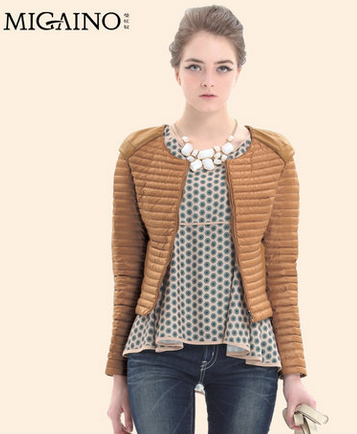 曼娅奴2013冬装 长袖拉链纯色甜美修身女羽绒服