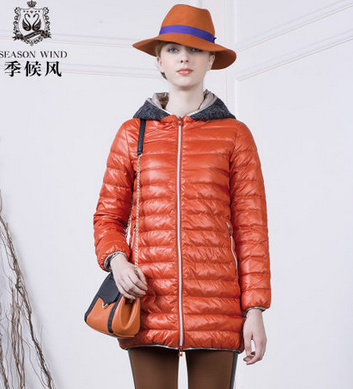 季候风2013新品秋装 通勤简约拼接连帽中长款纯色