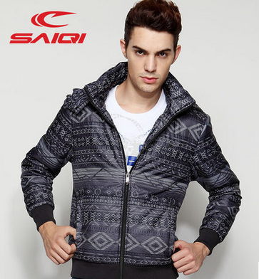 赛琪 2013男冬装棉衣 男迷彩印花可拆卸连帽棉衣