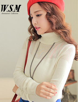 威丝曼WSM 针织衫 女 套头 韩版时尚保暖修身高领
