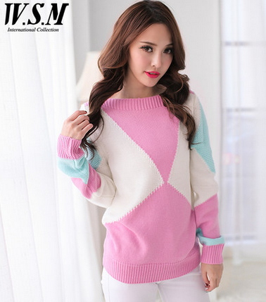威丝曼 女毛衣套头 2013冬季新品几何图案毛衣 针