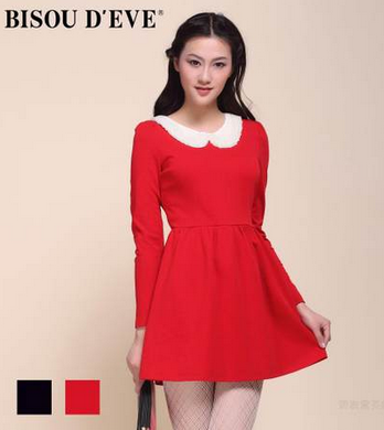 2013秋冬连衣裙碧淑黛芙气质 时尚珠珠娃娃领长袖