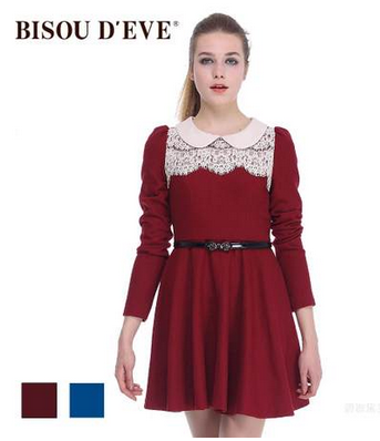 2013秋冬连衣裙碧淑黛芙时尚蕾丝拼接连身裙可爱