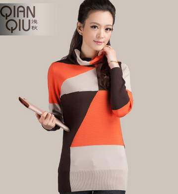 浅秋女装 冬季羊毛衫 OL修身堆堆领长袖套头衫
