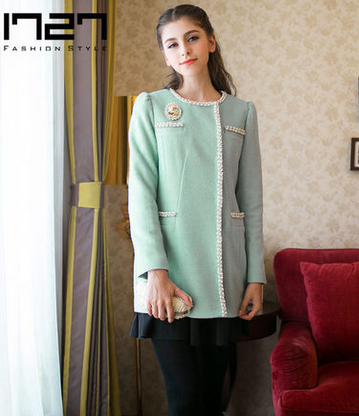 1727品牌女装 2013冬款羊毛大衣小香风钉珠长袖毛