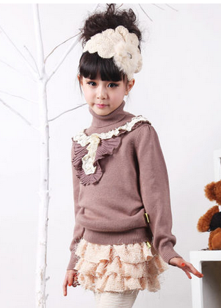 卡琪屋2013年新款大中童装秋冬季 女童复古高领针